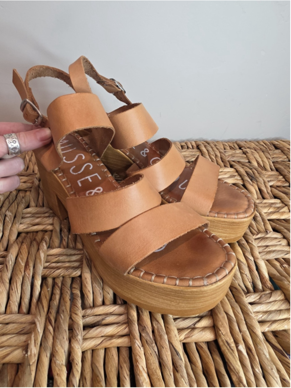 Musse & Cloud Leather Platform Clog Sandals Tan Ankle Strap Women's EU 41 US 10
